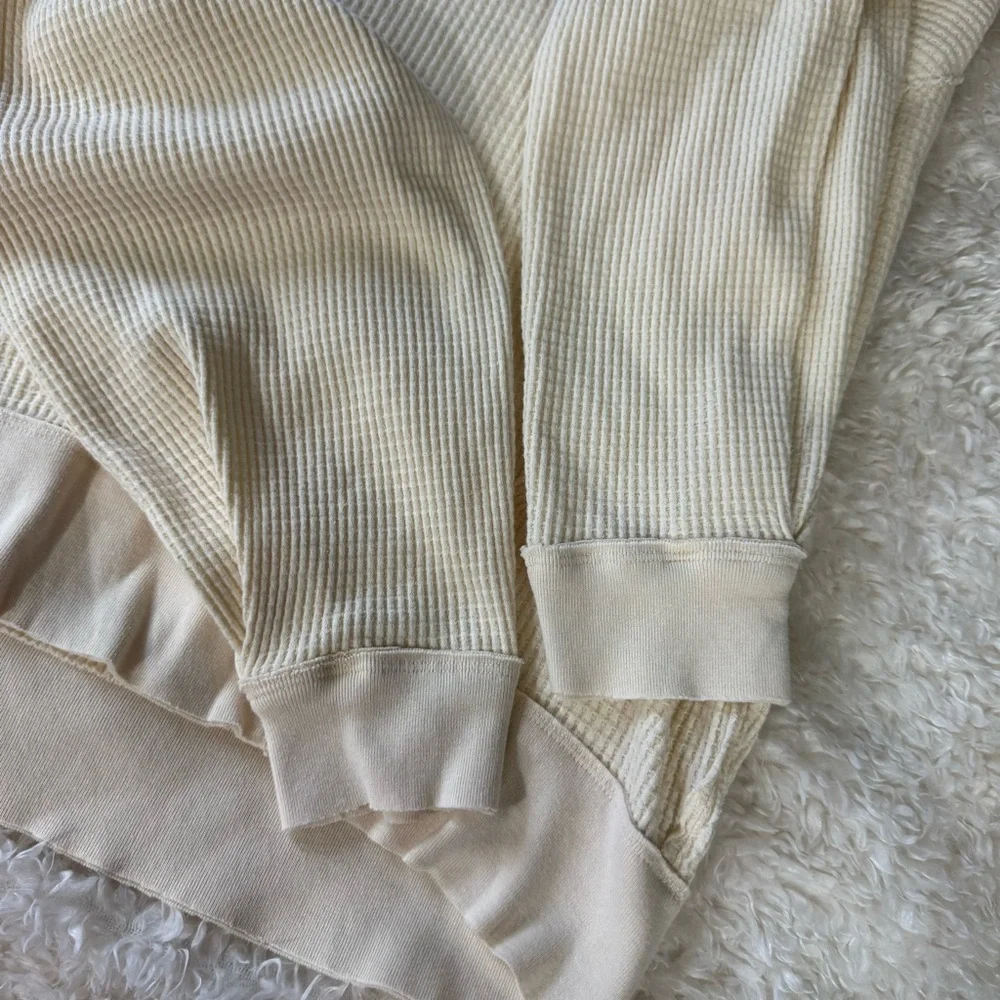 Free People We The Free Buttercup Thermal Top Oversized Small Ecru Waffle Knit - Picture 7 of 12